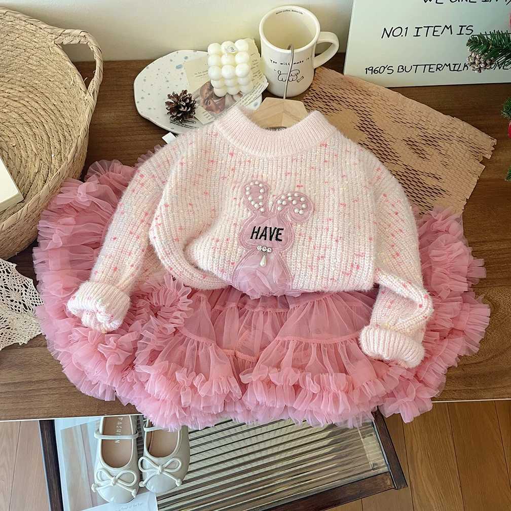 Cute Baby Sweater Autumn Winter Girl Cartoon Rabbit Knitted Zipper Warm Childrens Clothing Knitted Long Sleeve Turtle Neck W241025