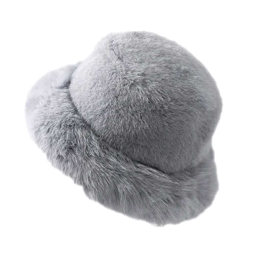 Women Faux Fur Fluffy Bucket Hat Winter Thicken Ear Protection Cap Soft Plush Casual Versatile Panama Cap Windproof Warm HatsX241025