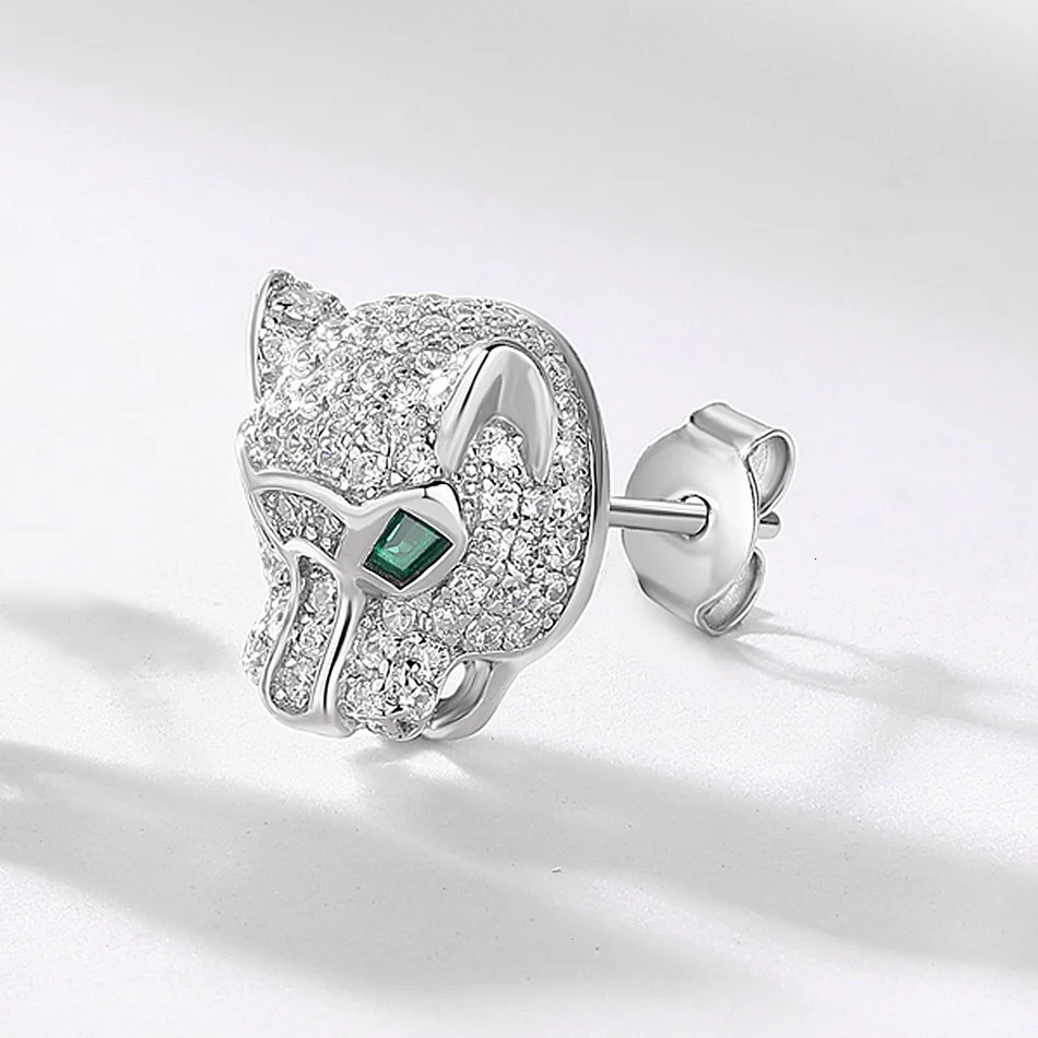 Allnoel 100% 925 Womens Silver Stud Earrings with Hollow Leopard Head Sparkling CZ Inlaid Black Leopard Animal Jewelry Hip Hop Punk Gift 241025