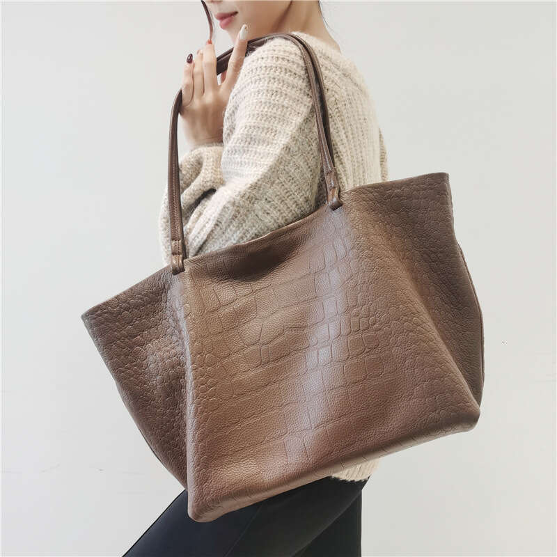 Genuine Leather Women Handbags 2024 Fashion Commuter Shoulder Bag Large Capacity Crocodile Pattern Portable Tote Bags