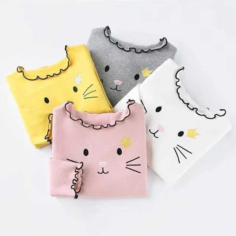 Baby girl sweater childrens T-shirt spring and summer basic T-shirt long sleeved cartoon cat sweater W241025