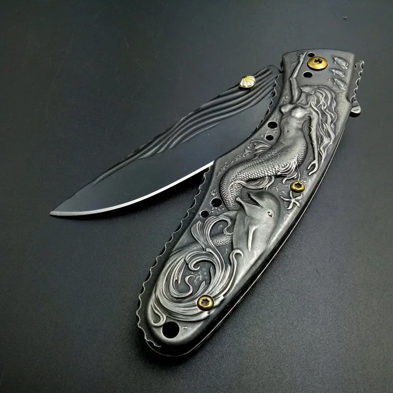 Survival Tactical Folding Knife Survival Camping Hunting Knives STAINLESS STEEL Outdoor Pocket knife Mermaid Brtithday Gift edc