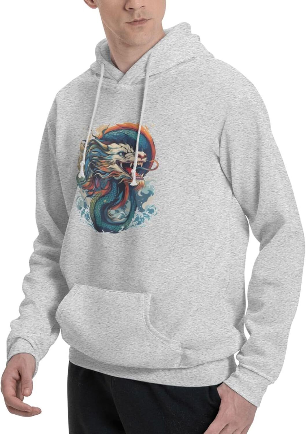 Hoodie for Mens Funny Cartoon Chinese Dragon Print Hoodie for Women Men Animals Hoodies Sweatshirt Clothing Graphic Leisure warmth