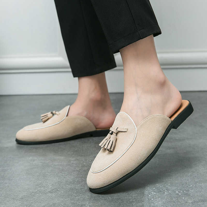 Men Dress Shoes Summer Half Dragged Small Leather Shoes Breathable Mens Tassel Casual Shoes One Step Lazy Shoes Korean Edition Cool 241009