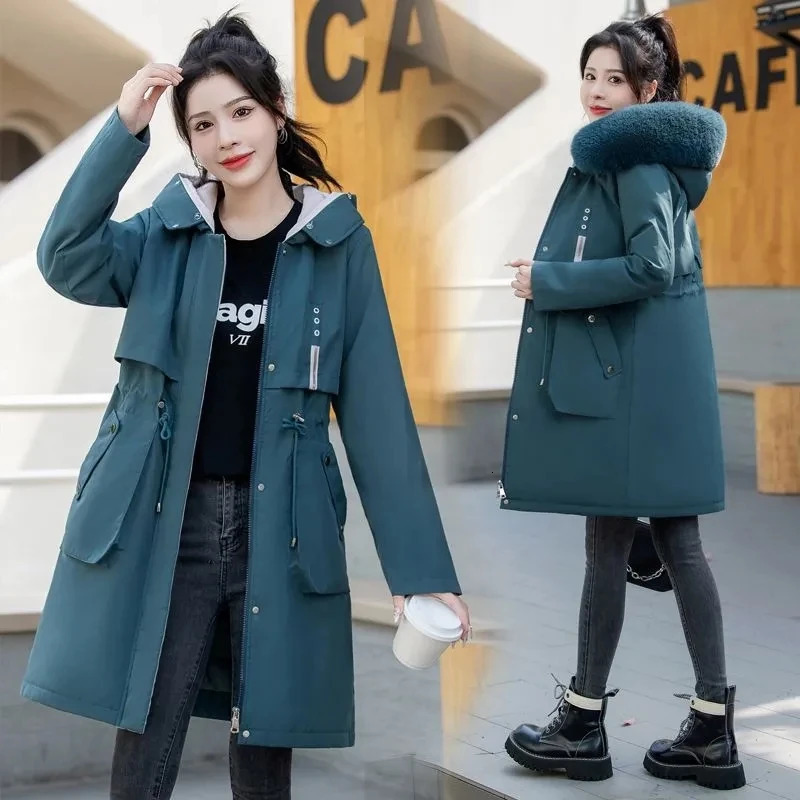 Womens Winter Coat Hooded Thick Artificial Fur Filled Parka Detachable Chiffon Puff Coats Female Black Snow Outerwear 241021