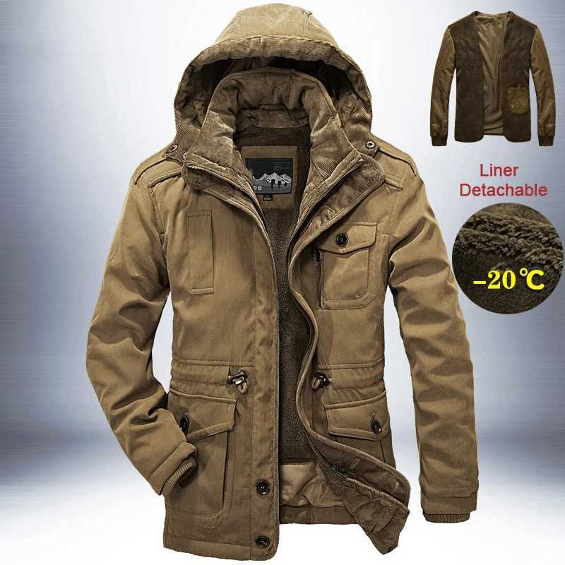 Parkas Outdoor Wind Winter Jacket Mens Thick Warm Parkas Quty Cashmere Lining Detachable 2-in-1 LTI Pocket Jacket W241024