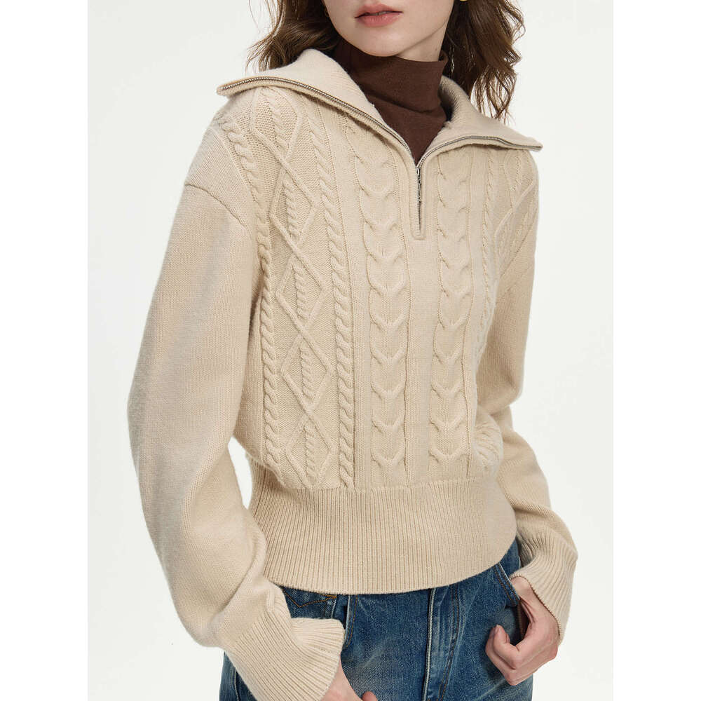FSLE 9.3% Wool V-Neck Chic Pullover Two Color For Women Autumn Winter 2024 New Design Twisted Wer Sweater 24Fs14396