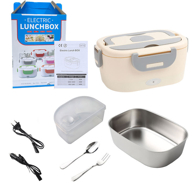 Outdoor Car Mounted Household Electric Heating Lunch Boxes 2-in-1 No Water Injection Bento Lunchbox Plug-in Portable
