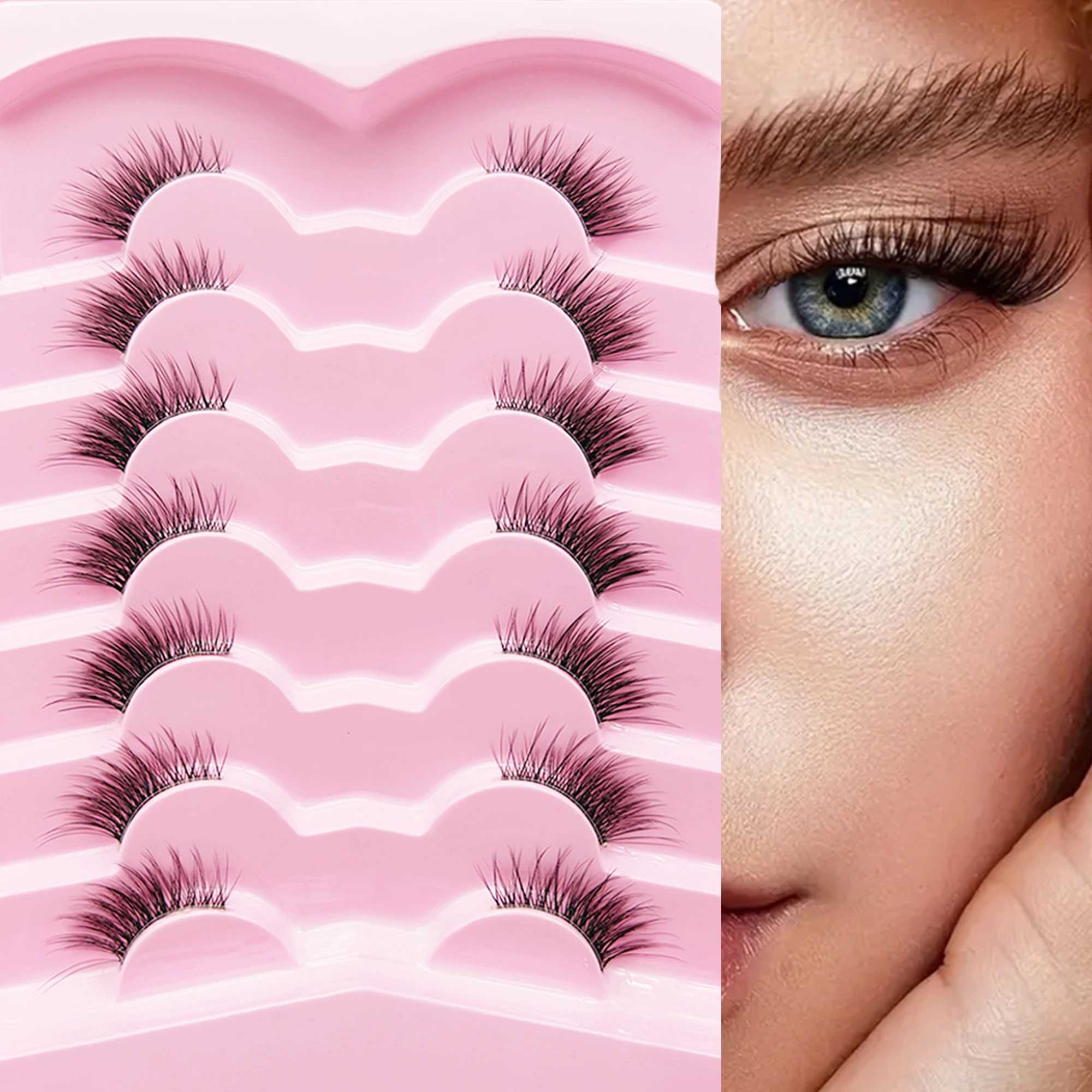 7 pairs of natural new artificial mink cat eye eyelashes Wispy fluffy soft false eyelashes extension makeup toolW241024