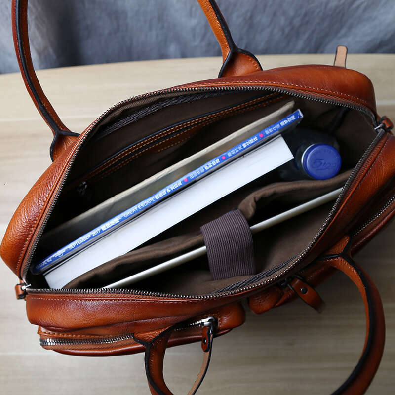 Retro Briefcase Top Layer Leather Handbag Casual Shoulder Messenger Business Laptop Trendy Men's Bag NZPJ