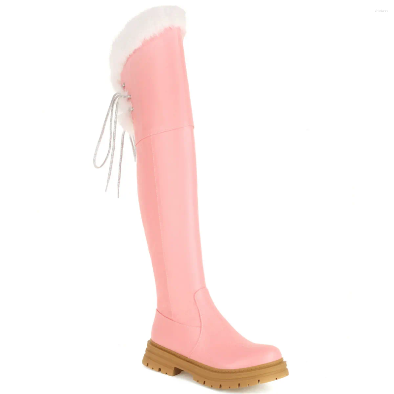 Boots 2024 Winter Pumps Shoes Women Med Heel Over The Knee High Snow Female Round Toe Platform Fashion Sneakers Casual