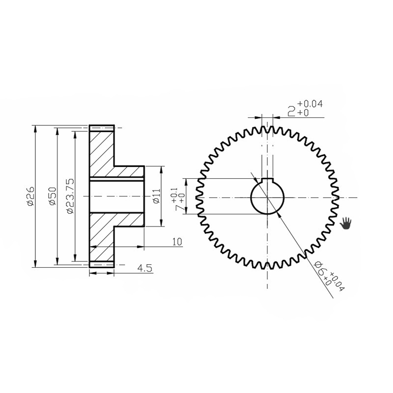 Cylindrical spur gear 0.5 mold 50 teeth inner hole 6 reduction spur gear 1 powder metallurgy iron-based