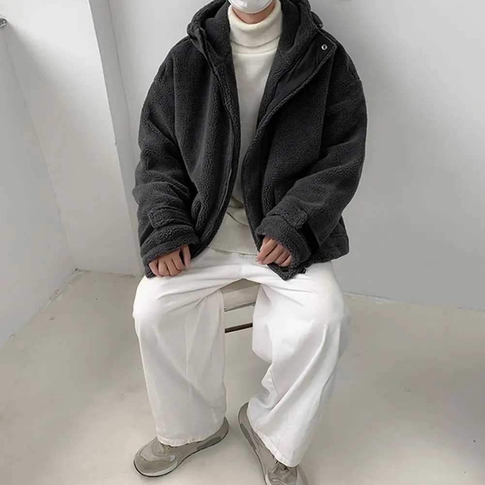 Mens pocket jacket mens hooded cotton jacket mens hooded imitation cashmere pocket jacket autumn weather W241024