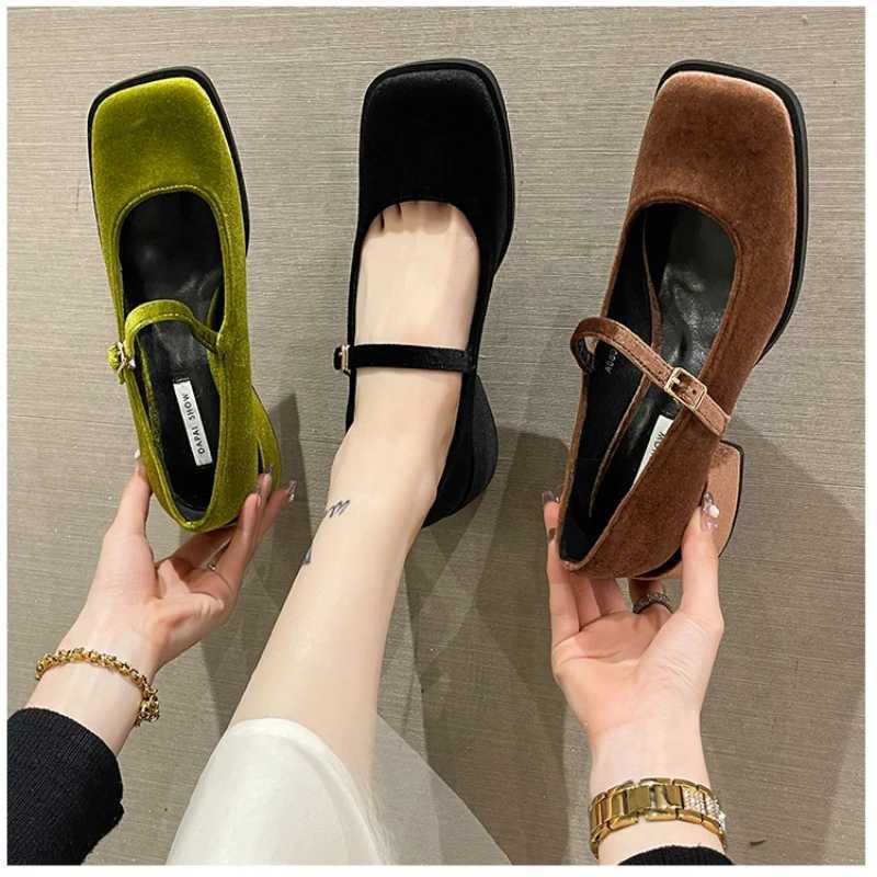 High Quality Spring Womens Luxury Party Shoes - Heel Square Toe Ribbon Mary Jane Shoes - Square Buckle Single Shoes T241024