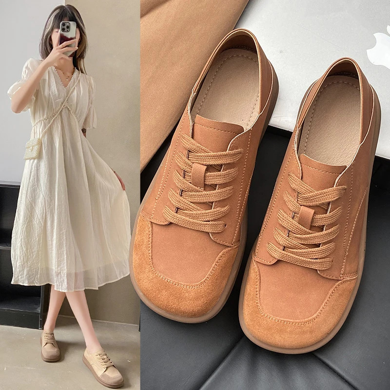 Womens Winter Leather Lace Plush Warm Flat Cotton Shoes Soft Anti slip Wide Round Toe Mom Shoes 241024