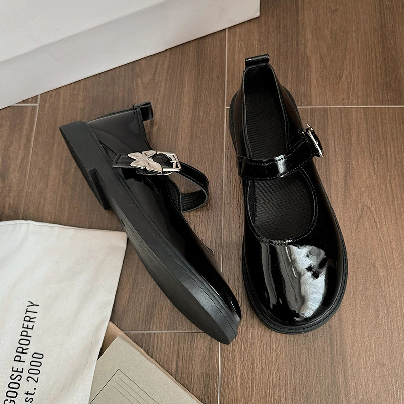Womens Black Flat Shoes Womens Autumn Retro Mary Jane Shoes Student Leather Shoes British Womens Shoes Zapatillas 241024