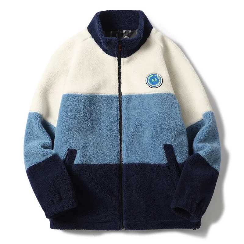 Mens Lambswool Jacket Autumn Winter New Collection Colorful Building Blocks Warm Outdoor Travel Rack Collar Coat Mens Loose Padded Clothes W241024