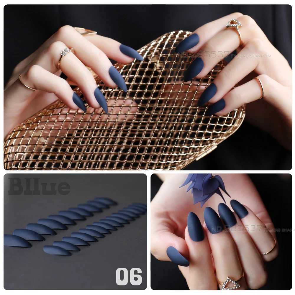 New Matte False Short Pointed Soft Pink Nude Red Black Blue fake stiletto nails full cover Pure colour candy Purple Khaki WhiteXJ241025