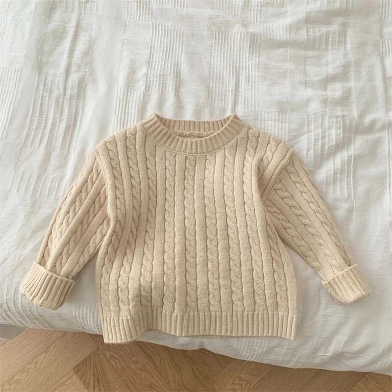 Solid color soft knitted sweater for young children baby boys and girls suitable for childrens tops autumn childrens cashmere velvet sweater W241025