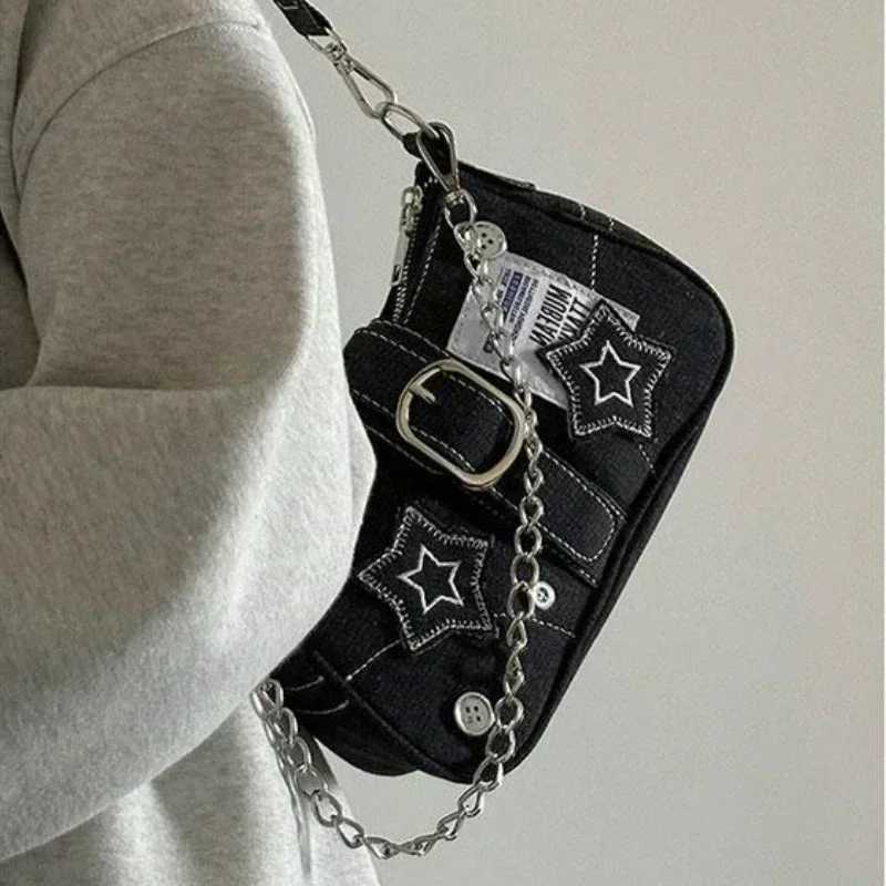 Y2k Fashion Womens Handbag Star Pattern Cool Girl Underwear Bag Fashion Canvas Shoulder Bag Chain Handbag Y250320
