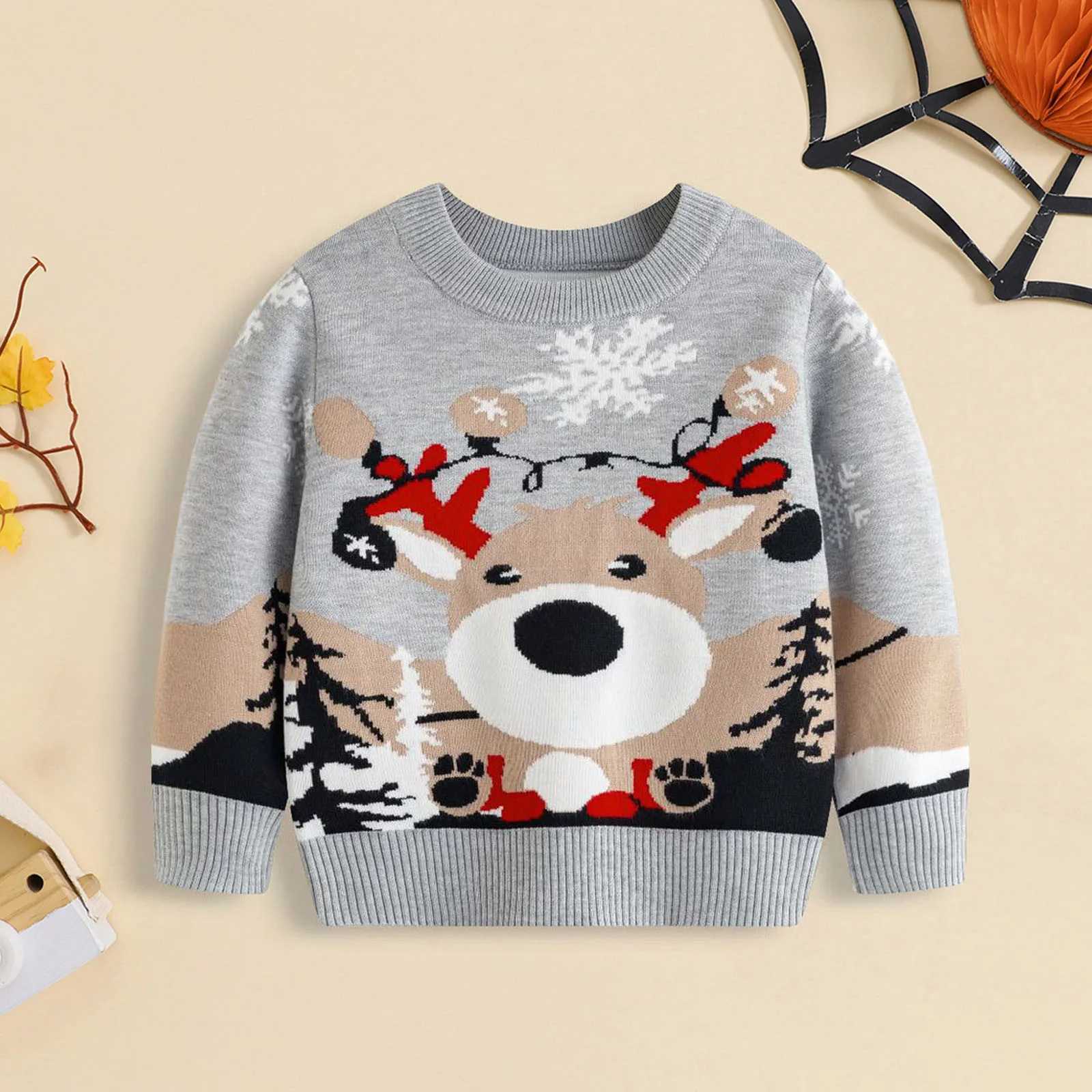 2024 Winter Christmas Sweater Childrens Cartoon Printed Knitted Pullover Autumn and Winter New Boys and Girls Cotton Warm Knitted 2-6 Years W241025