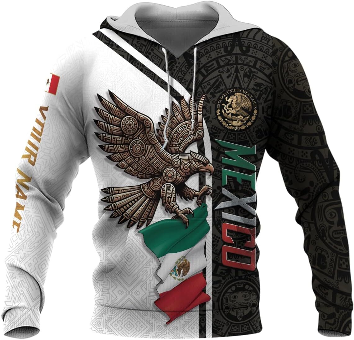 Hoodie for Mens Womens Personalized Mexican Flag Hoodie, Customized Mexico Hoodie For Men, Custom Aztec Hoodie, Vintage Mexican Shirt Graphic