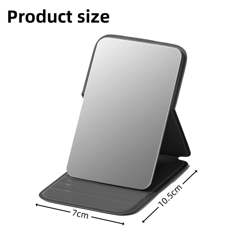 Desktop Makeup Mirror Solid Color PU Leather Simple Portable Handheld Foldable Student Compact Cute Pocket 241024