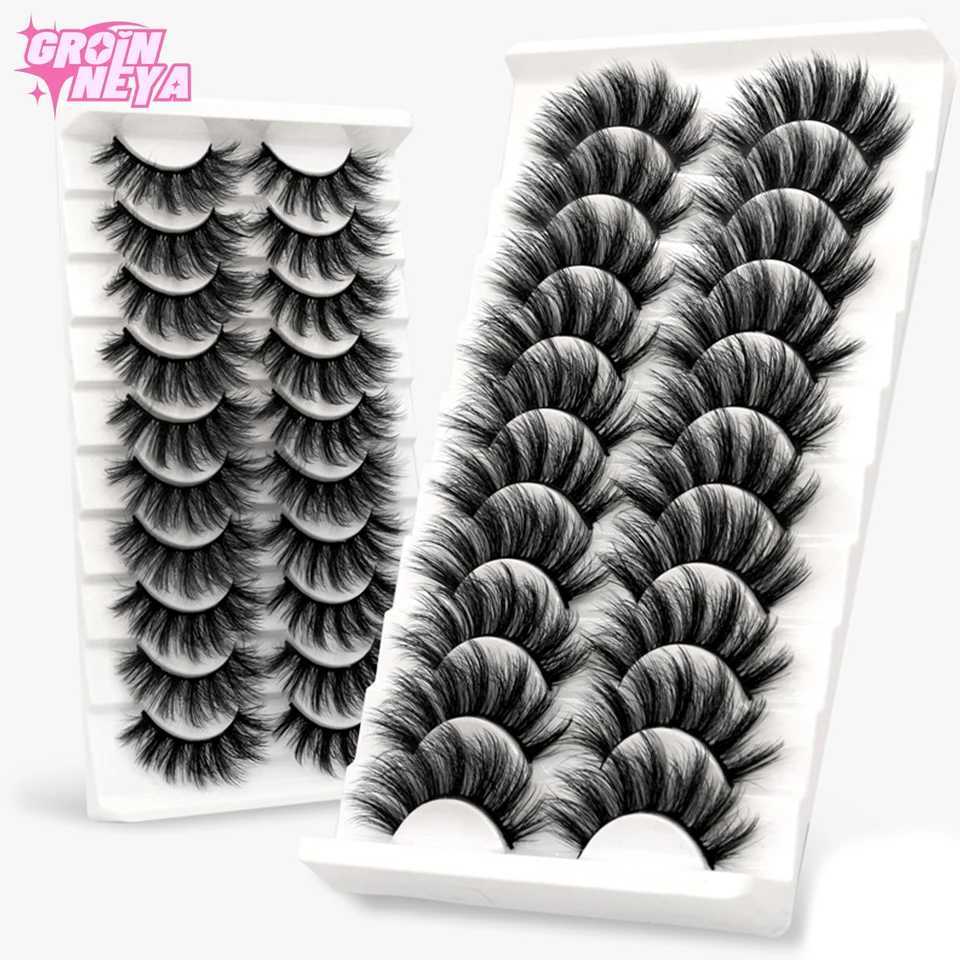 Groinneya 3D false eyelashes 10 pairs of eyelashes 3D mink eyelashes artificial mink fluffy eyelashes soft full thickness Wispy eyelash extensionW2410
