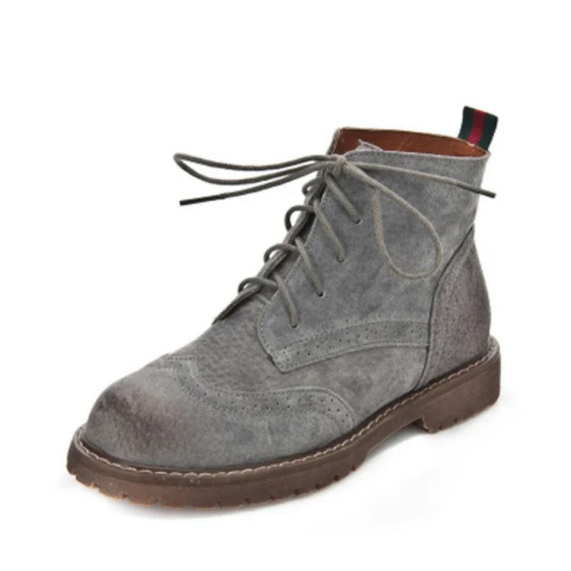 Matte leather womens shoes genuine leather womens short boots suede ankle boots British lace retro trend womens nude boots 241024