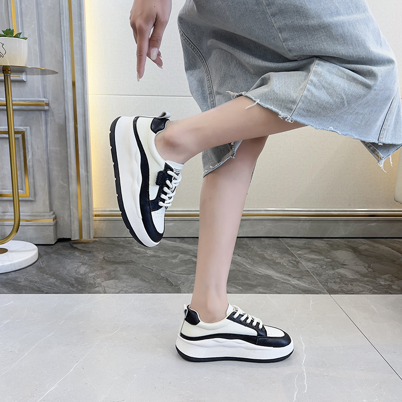 Shoe head layer cowhide sports casual shoes female 2024 new four seasons shoes Korean version of the hundred retro thick bottom student board shoes
