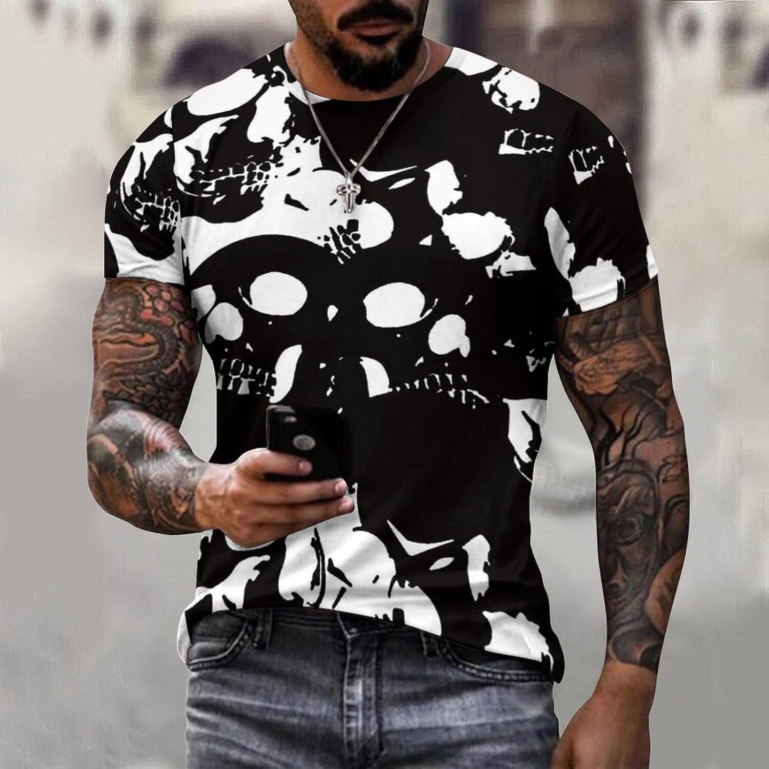 Mens T shirt Skull Pattern Cotton T-Shirt 3D Printed Casual Shirt Men's Crew All-in-one fashion Neck T-Shirt tee Casual tops summer clothes cool