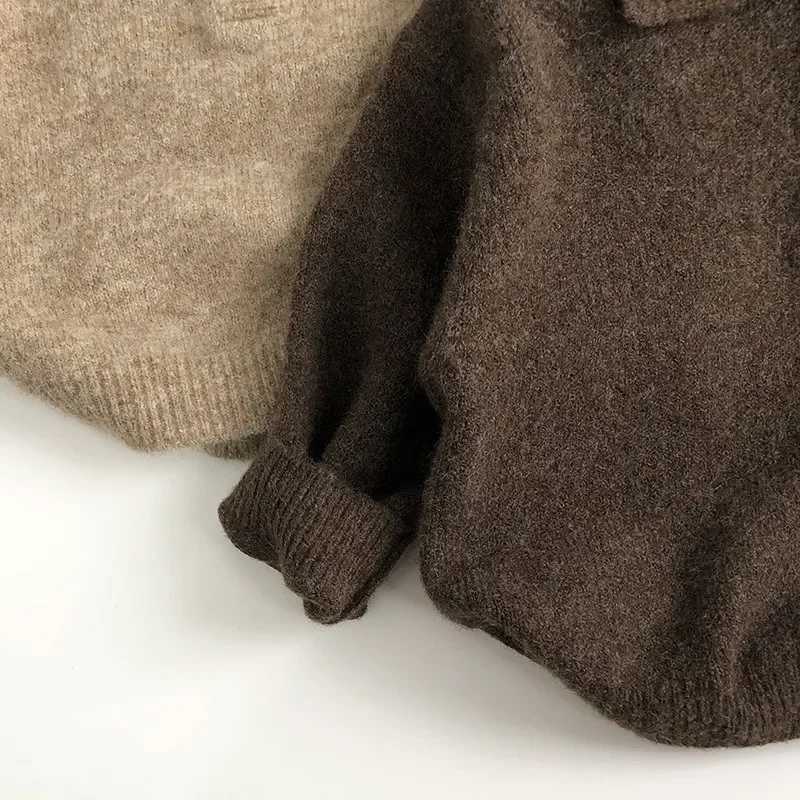 Baby Autumn Korean Solid Sweater Childrens Boys and Girls Winter Long Sleeve Polo Knitted Childrens Thick Wool Zipper Top W241025