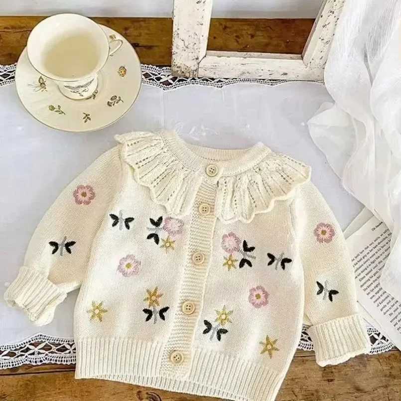 Childrens girls spring and autumn coat sweater suitable for babies and newborns knitted cardigan cardigan outdoor clothing baby cardigan W241025