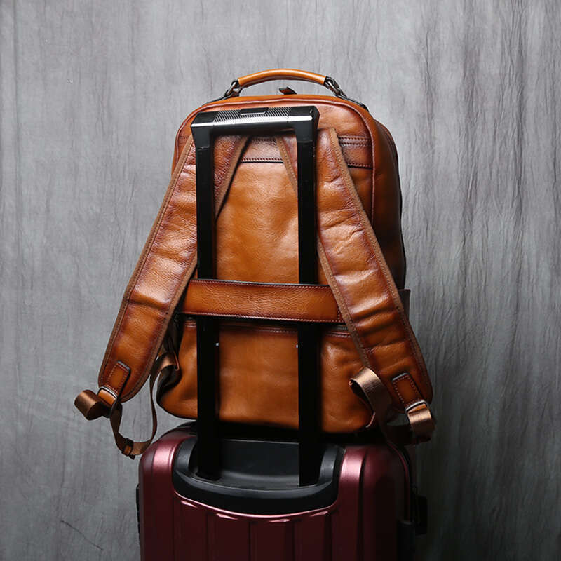 Leather Backpack Natural Cowhide Schoolbag Fashion Computer Casual Men's Bag Suitable For 16 Inch Laptop