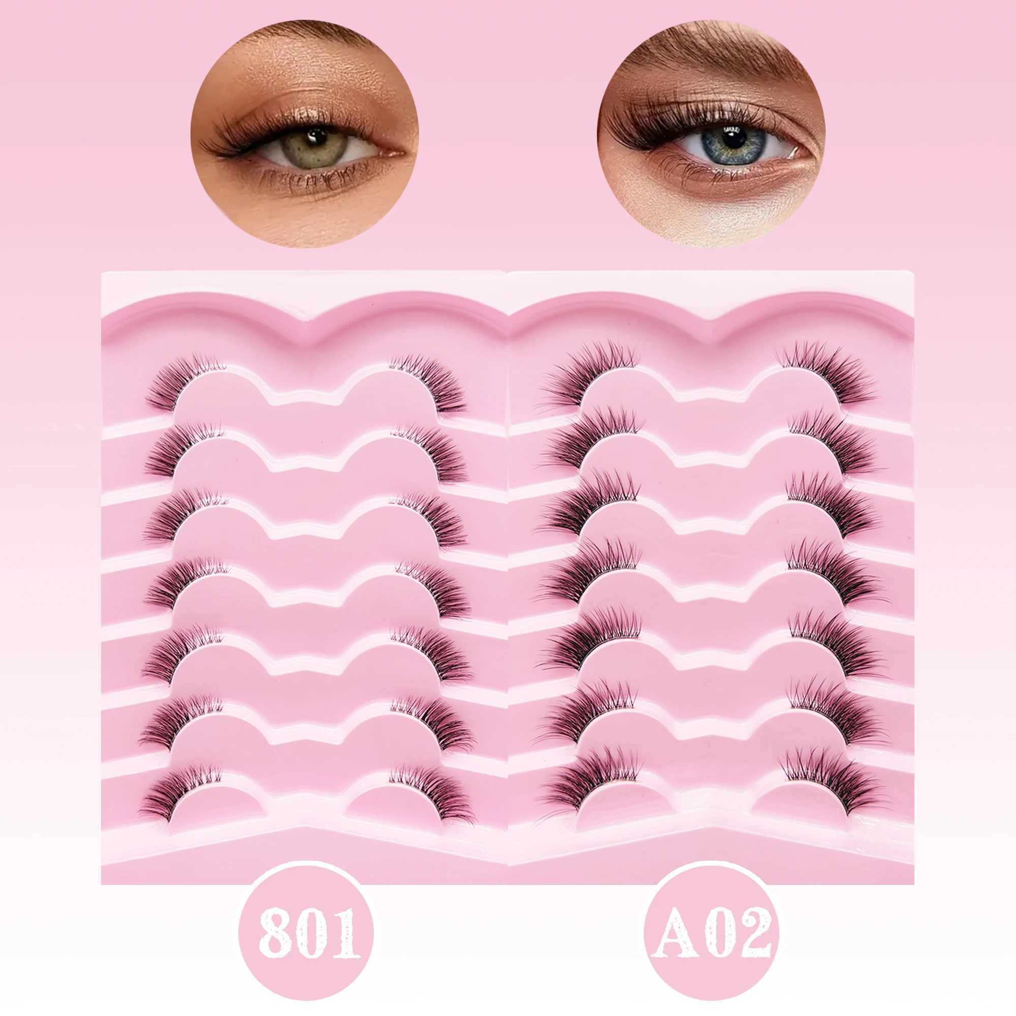 7 pairs of natural new artificial mink cat eye eyelashes Wispy fluffy soft false eyelashes extension makeup toolW241024