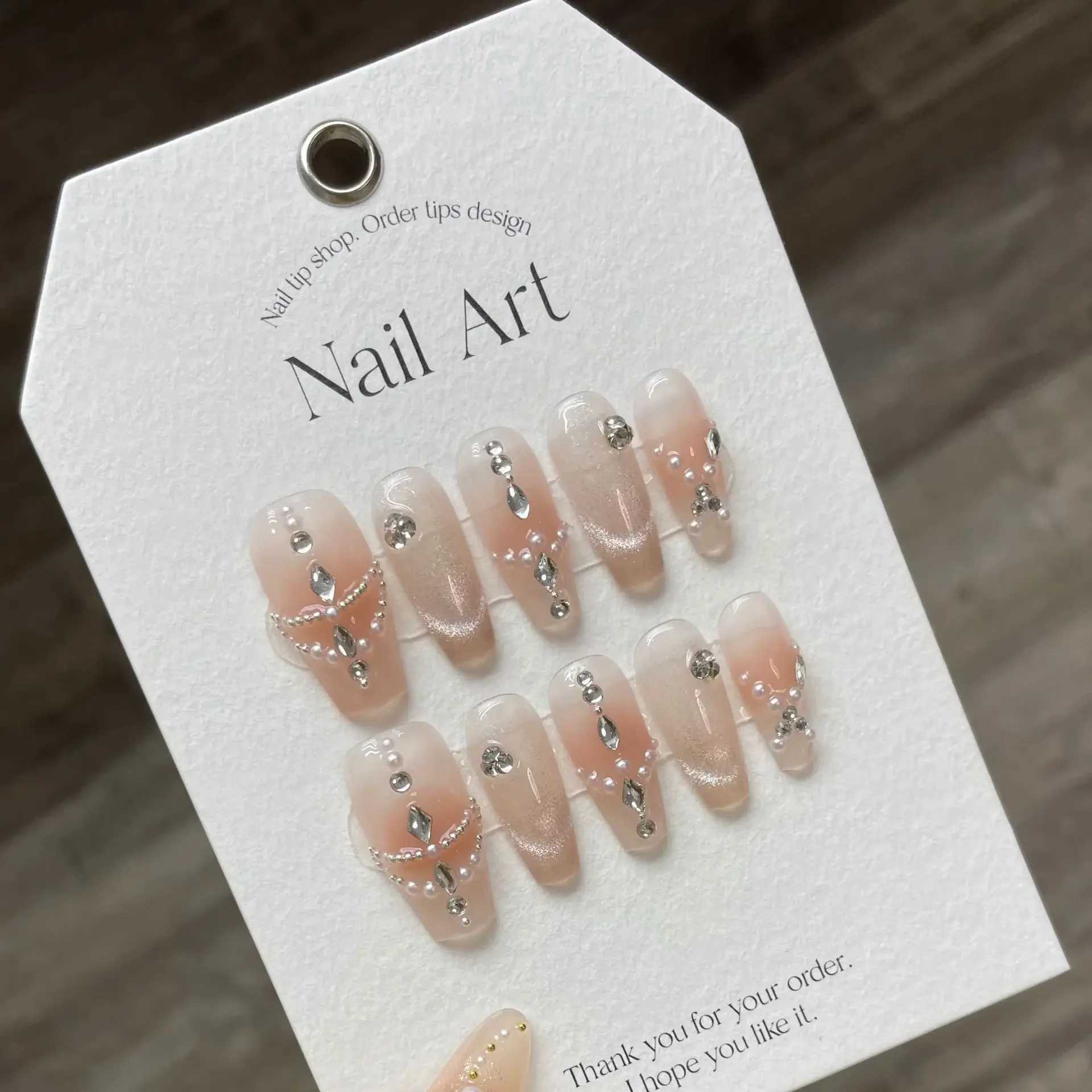 10Pcs Pink Cats Eye Handmade Nails Shell Pearl Decoration Full Cover Manicuree Artificial Wearable Fake Nail Press on Nail TipsXJ241025