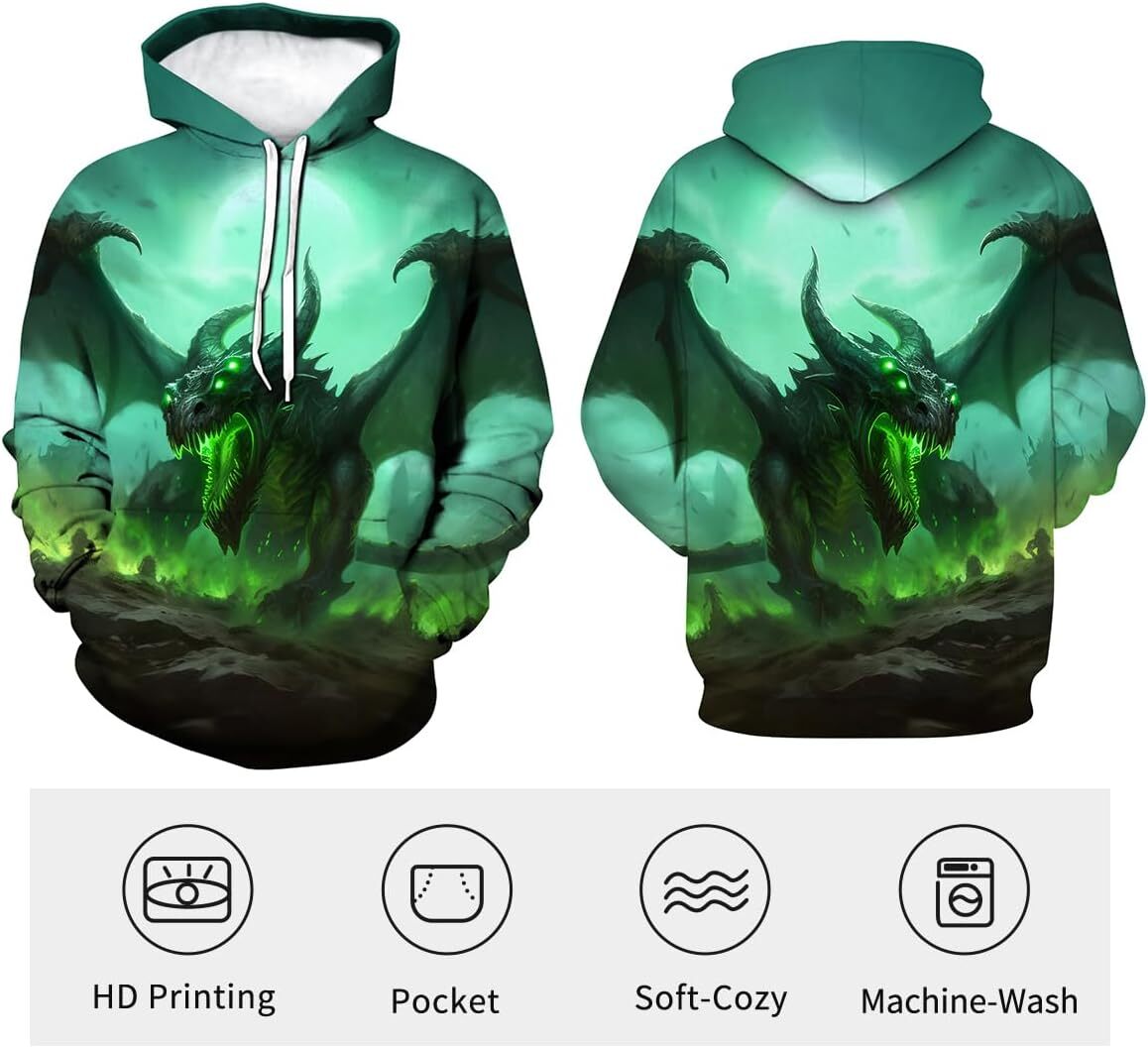 Hoodie for Mens Womens Mens Dragon Hoodie - Fantasy all-match Theme, Animal Graphic Sweatshirt Graphic Hoodies sweatshirt Pullover Long Sleeve