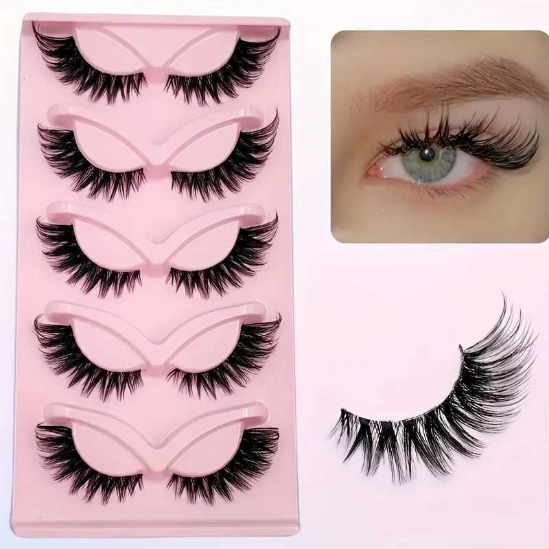 5 pairs of cat eye false eyelashes - hypoallergenic natural long cartoon eyelashes with wing tips that can extend the appearance of the eyesW241024