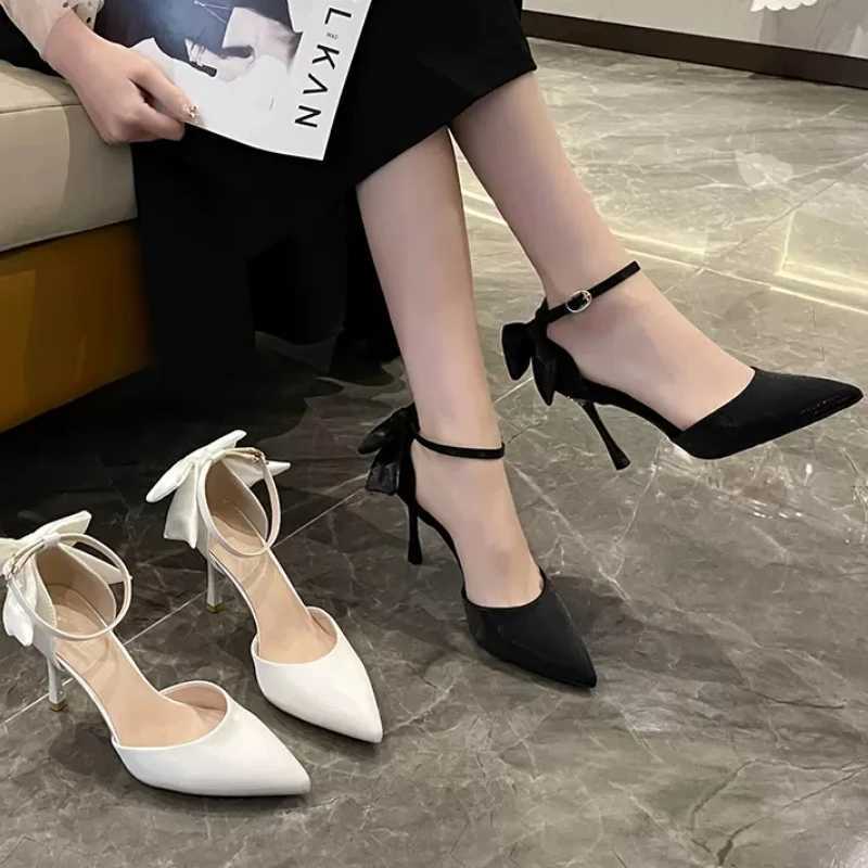 High Quality New white high-heeled shoes with bow French temperature point sandals designed with sensory bridal maid shoes T241024
