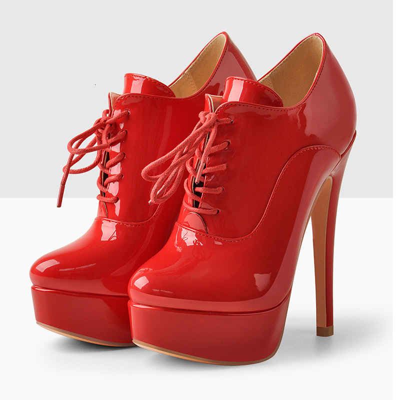 Onlymaker Women Black Platform Ankle Boots High Heels Lace Up Patent Leather Stiletto Sexy Lady Fashion Booties