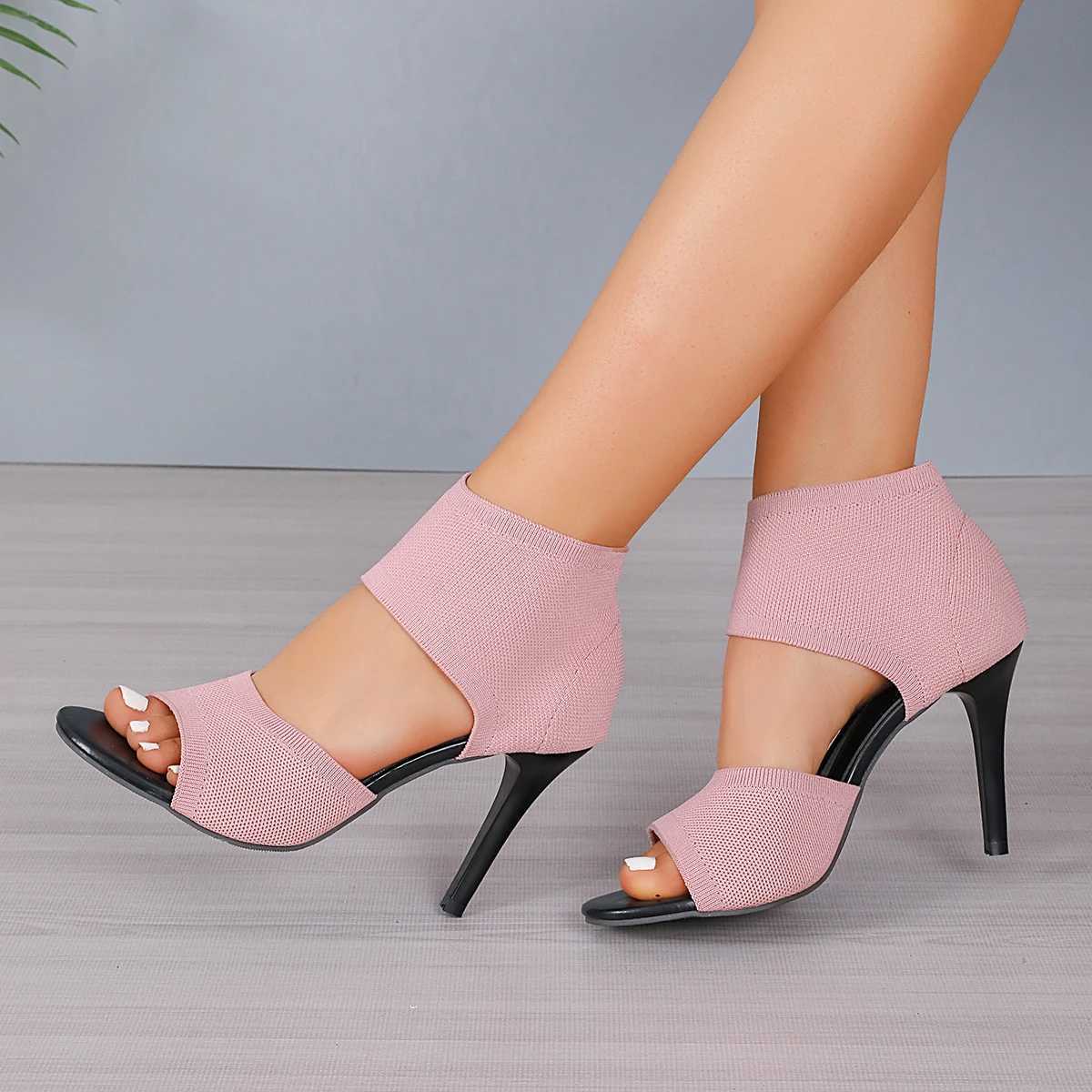 High Quality Sexy High Heels Hollow Mesh Sandals for Womens Summer Cross Lace Sneak Toe High Heels Sandals T241024