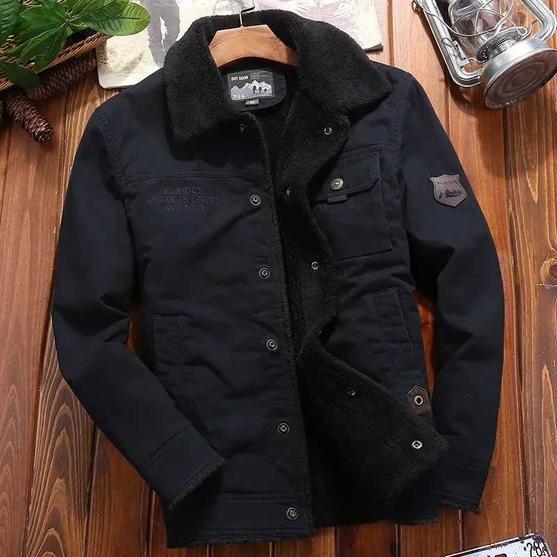 2024 mens fur collar padded jacket mens Flce cashmere coat mens Corduroy plus velvet casual top mens cotton jacket winter W241024