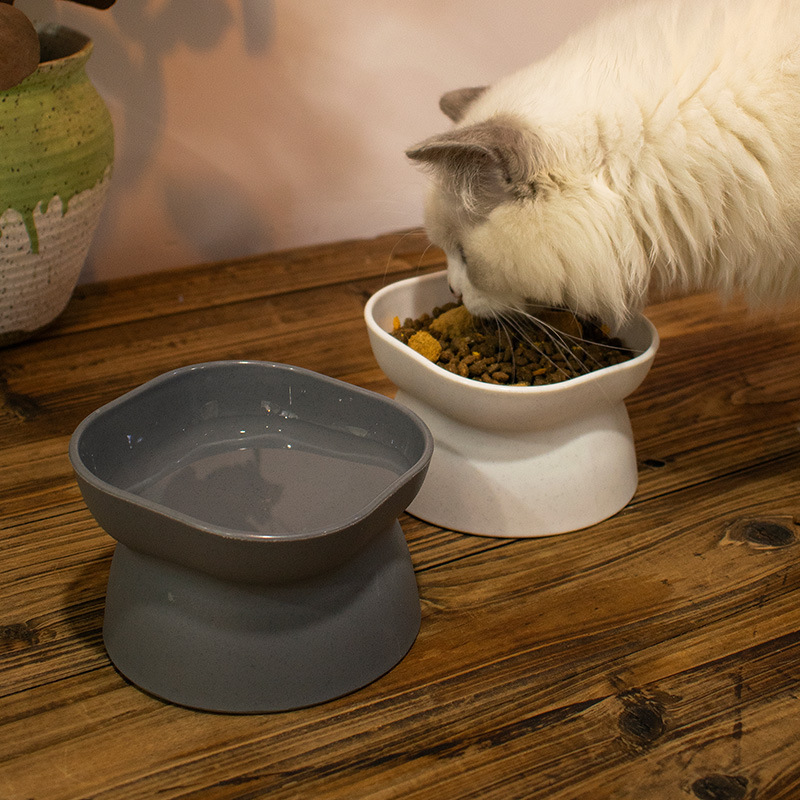 Double-sided pet feeding water bowl slanted mouth to protect the cervical spine dog feeder to prevent knocking over tall cat feeding bowl
