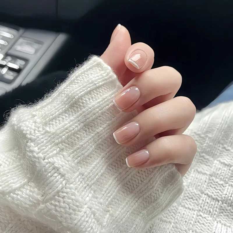 Handmade French Press on Nails Nude Color Designs Fake Nails Full Cover Short False Nails Coffin Manicure Artificial Finger TipsXJ241025