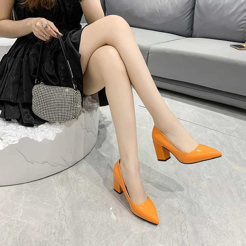 High Quality Colorful pump womens shoes 7cm high toe toes Fi thick high heels patent leather womens shoes Plus size 49 50 T241024