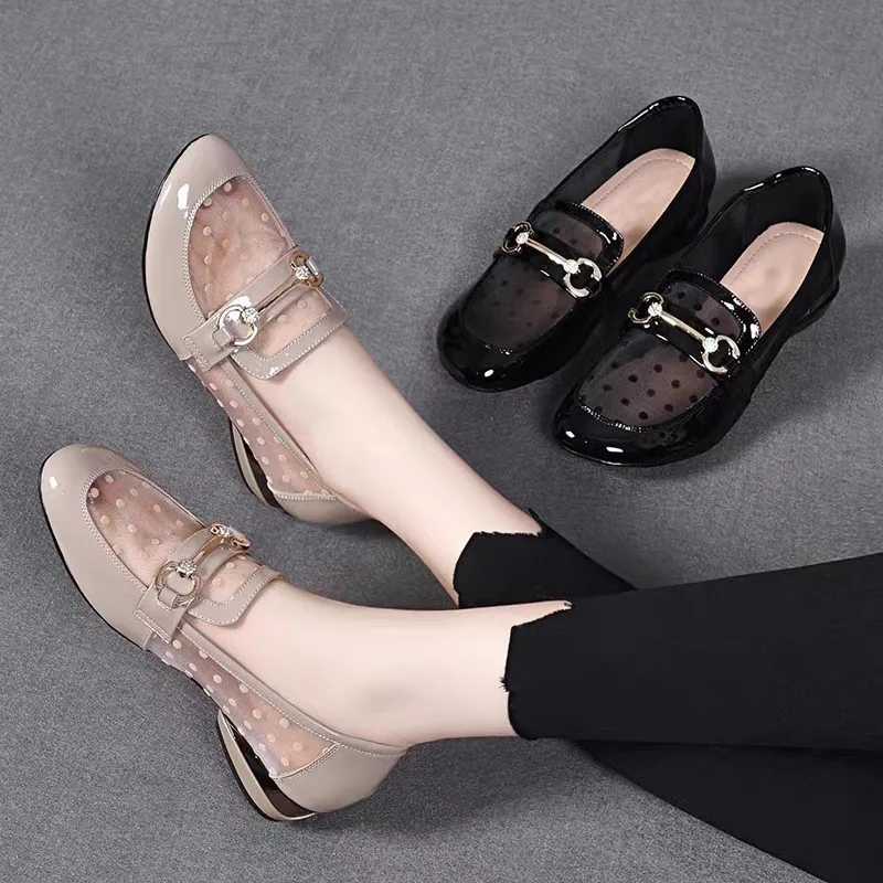 High Quality Low price womens shoes patented leather mesh soft sole womens office shoes summer slippers pump T241024