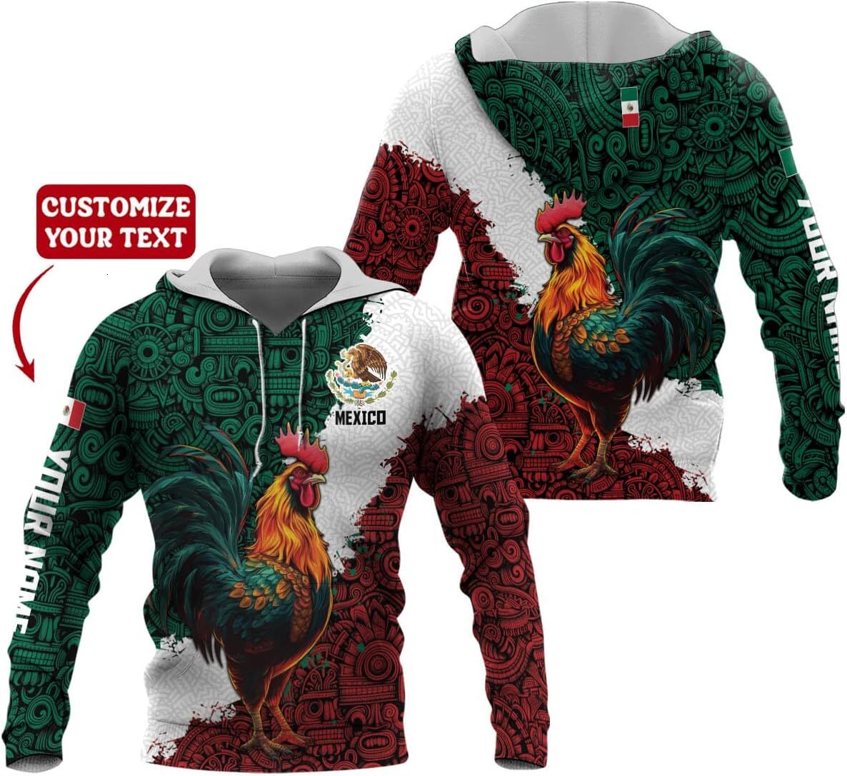 Hoodie for Mens Womens Customized Mexico Personalized Mexican Flag Hoodie, Custom Aztec Hoodie, Vintage Mexican Shirt Graphic Fashionable and Warm
