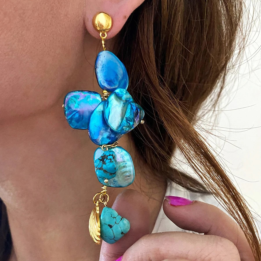 Pendant Earrings For Women Statemen Exquisite Asymmetric Natural shell Pearl Hanging Earrings French Unusual French Drop 241024