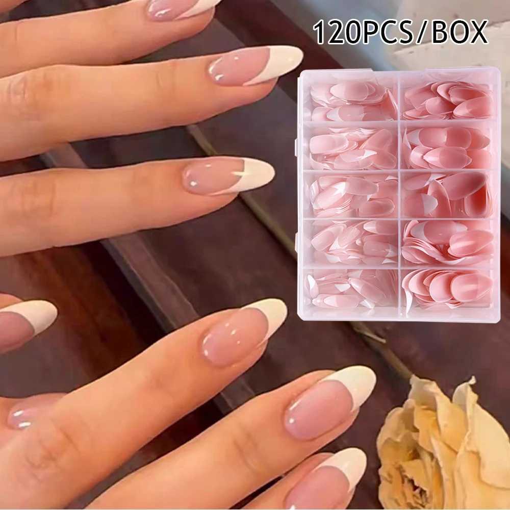 120pcs Pink False Nails Full Cover Full Cover Press On Nails Nail Extension Large Capacity French White Tips Design Fake NailXJ241025