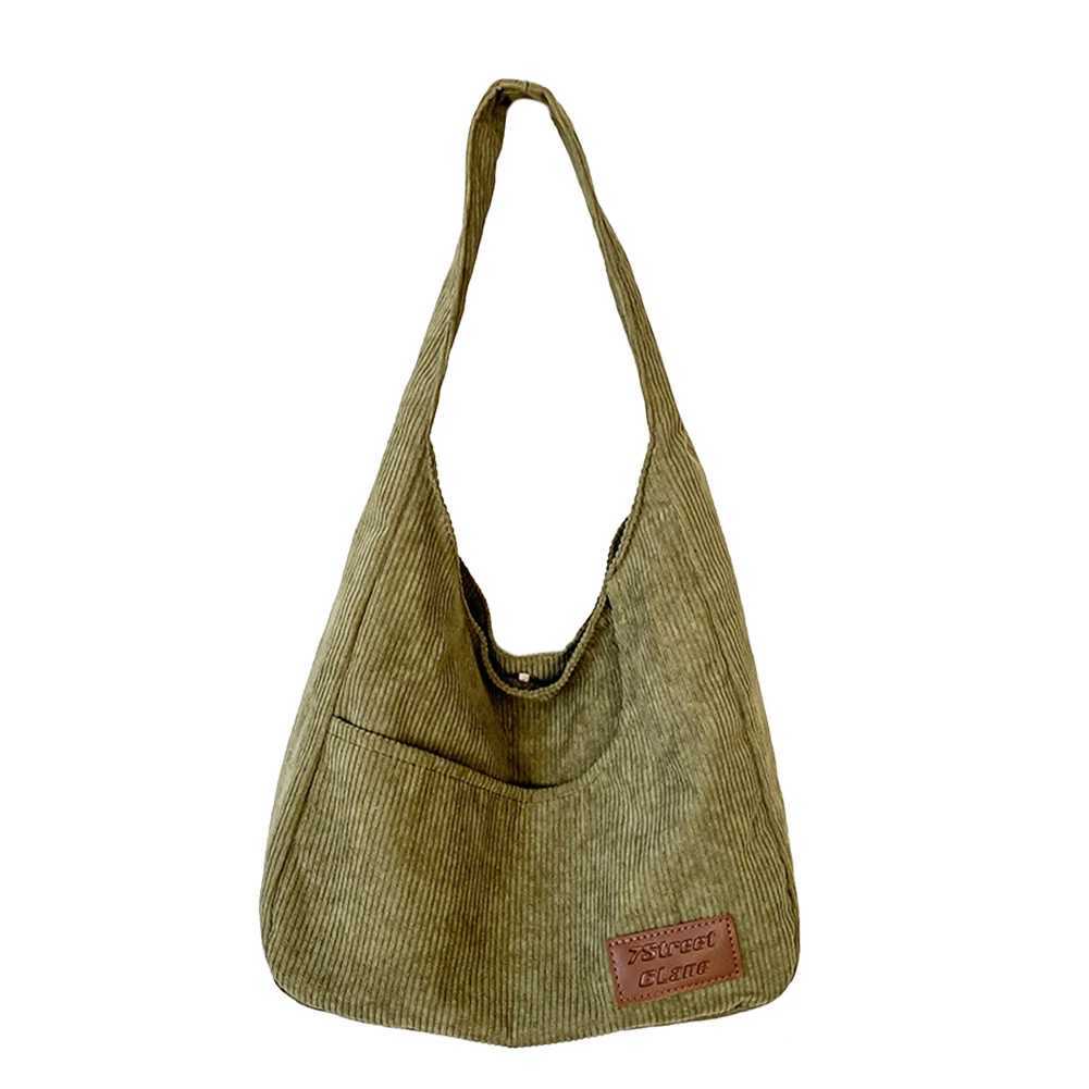 Women Corduroy Shoulder Bag with Multi Pocket Handbag Large Capacity Satchel Trendy Hobo for Work College Travel 241025